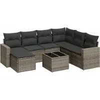 vidaXL 8-delige Loungeset met kussens poly rattan grijs