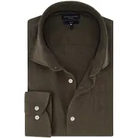 Tommy Hilfiger overhemd legergroen linnen semi-wide collar