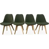 Sweeek Scandinavische boucléstoel met houten poten (set van 4) Donker kaki