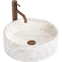 REA - Opzetwastafel Destiny Kunststeen (Kunstmatig Composietsteen), Wit, Ecru, Imitatiesteen, Ronde - 39,5 x 39,5 x 13,5 cm