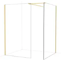 Maxaro Diamond Inloopdouche | 140x120 cm Glanzend lichtgoud Helder glas 2 vaste wanden