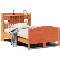 vidaXL Bed met boekenkast zonder matras grenenhout wasbruin 135x190 cm