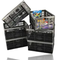 Discountershop Vouwkrat 32 Liter – Set van 6 – Belastbaar tot 10 KG – Opvouwbare Kratten – Inklapbare Boodschappenkrat – Stapelbaar – 48x35x23 cm – Zwart