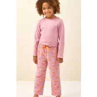 Little label pyjama met all over print op de broek Roze Meisjes Stretchkatoen Ronde hals - maat 110/116