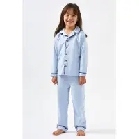 Little label pyjama blauw Meisjes Stretchkatoen Klassieke kraag Effen - maat 122/128