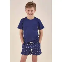 Little label shortama blauw Jongens Stretchkatoen Ronde hals All over print - maat 158/164
