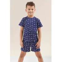 Little label shortama blauw Jongens Stretchkatoen Ronde hals All over print - maat 158/164