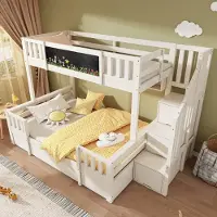OKWISH Stapelbed 90x200cm En 140x200cm – Met Krijtbord – Met Opbergladderkast En Lades – Voor Kinderkamer – Hout Metaal – Zonder Matras – Wit