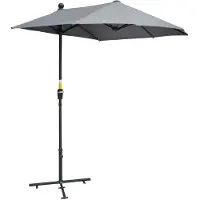 Merax Halfronde Parasol 200x200 cm - Balkonparasol voor Tegen de Muur - Met Handslinger - Inclusief Voet en Halter - Ventilatieopening - Stalen Frame - Waterafstotend Polyester - Donkergrijs