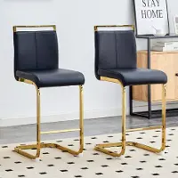 OKWISH Barkruk Set Van 2 96,5 Cm - Stabiele Metalen Poten Met Voetsteun - Voor Keuken Bar Of Restaurant - Metaal En Kunstleer - Zwart Goud