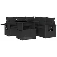 vidaXL 6-delige tuinmeubelset met kussens, zwart, polyrotan