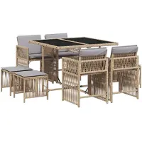 vidaXL 9-delige Tuinset met kussens poly rattan gemengd beige