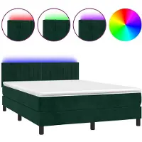 vidaXL Boxspring met matras en LED fluweel donkergroen 140x190 cm