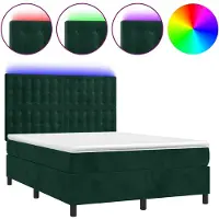 vidaXL Boxspring met matras en LED fluweel donkergroen 140x200 cm