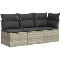 vidaXL Tuinbank 3-zits met kussens poly rattan lichtgrijs