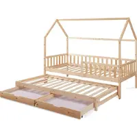 En.casa Kinderbed Aarghonmaa met uitschuifbed en opberglades 90x200 cm naturel []