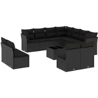 vidaXL 12-delige Loungeset met kussens poly rattan zwart