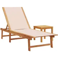vidaXL Ligbed met tafel massief acaciahout en textileen crèmekleurig
