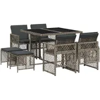 vidaXL 9-delige tuinset met kussens, grijs, polyrotan