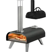 Kitchenbrothers Pizza Oven - Houtgestookt - Tafelmodel - Met Beschermhoes - PFAS-vrij - Inklapbaar - Pizzasteen - tot 460°C Pizza maker - Complete Set - Pizzaoven voor Buiten - Zwart/RVS