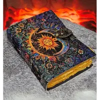 Rk Boutique Trukado - Leren Vintage Dagboek met Zon & Maan - Leren Notitieboek - Leren Journal - Handgemaakt - 18cm x 13cm x 4cm