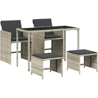 vidaXL 5-delige Tuinset met kussens poly rattan lichtgrijs