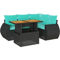 vidaXL 5-delige tuinmeubelset met kussens, zwart, polyrotan