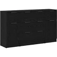 vidaXL Dressoir 3 st Zwart Eiken 121 x 30 x 70 cm Bewerkt hout