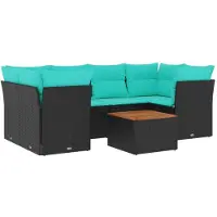vidaXL 7-delige Loungeset met kussens poly rattan zwart