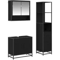vidaXL Badkameraccessoireset, 3 stuks, zwart, eikenhoutlook