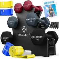 Kesser Dumbells Set 3 Paren | Gewichten Set met Standaard | verstelbare Dumbell Geschikt voor Krachttraining | Halterset met oefeningenboekje, 2x fitnessbanden