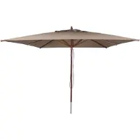 Mendler Horeca houten parasol -C57b, tuinparasol, polyester/hout 29 kg, vierkant 4x4 m, met trekkoord, schokbestendig ~ taupe