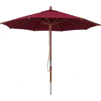 Mendler Gastronomie houten parasol -C57b, tuinparasol, polyester/hout 14 kg, rond Ø3 m, schokbestendig trekkoord ~ bordeauxrood