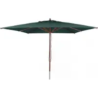Mendler Horeca houten parasol -C57b, tuinparasol, polyester/hout 17 kg, vierkant 3x3 m, met trekkoord, schokbestendig ~ donkergroen