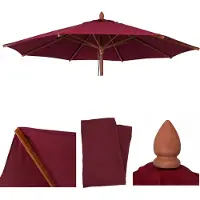 Mendler Vervangende hoes voor houten parasol -C57b voor de horeca, parasolhoes, rond Ø4m, polyester ~ bordeauxrood
