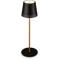 Briloner B.K.Licht Kiki - Tafellamp oplaadbaar - snoerloze lamp - dimbaar - voor buiten en binnen - USB-C - in hoogte verstelbaar - Ø12cm - zwart / hout