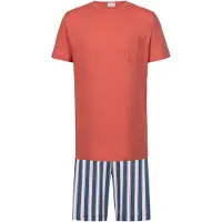 Mey Pyjama kort 'Bold Coral Stripes' navy / oranje / wit
