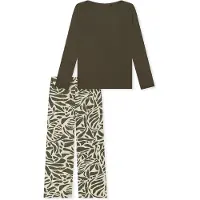 Schiesser Pyjama ' Selected Premium ' crème / olijfgroen
