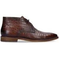 Manfield Bruine leren croco veterschoenen | Maat 44