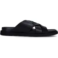 Manfield Zwarte leren slippers | Maat 45