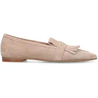 Manfield Beige suède loafers met gouden studs | Maat 37