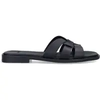 Manfield Zwarte leren slippers | Maat 42