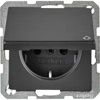 Hager Berker stopcontact SCHUKO met klapdeksel en verhoogde bescherming tegen aanraking, type Q.1/Q.3, antraciet, fluweel, 1 stuk.