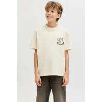 Jack & Jones JUNIOR T-shirt ecru Jongens Katoen Ronde hals Printopdruk - maat 128
