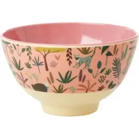 Rice bord en kom met jungledierenprint, melamine, koraal, 300 ml