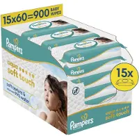 Pampers Aqua Soft Touch - Billendoekjes - Zachte Textuur & Lotion Met 99% Water - 15 Verpakkingen van 60 Doekjes = 900 Babydoekjes