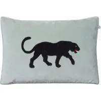 Chhatwal & Jonsson Kussenhoes met geborduurde zwarte panter, 40x60 cm Aqua
