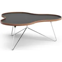 Swedese Flower tafel 107 x 114cm zwart, 45cm, walnoothouten rand, verchroomd onderstel