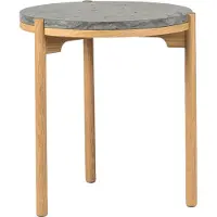 Mavis Dondo bijzettafel witgepigmenteerd eiken Ø45 cm Geslepen kalksteen