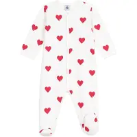 Petit Bateau Babypyjama van geruwde fleece met kraag en hartjesprint Meisjes Boxpak - Wit/Rood
